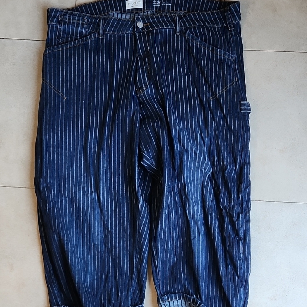 Anthropologie Kayden Cuffed Railroad Stripe Barrel Jeans sz 16W, run large!! - Picture 4 of 6